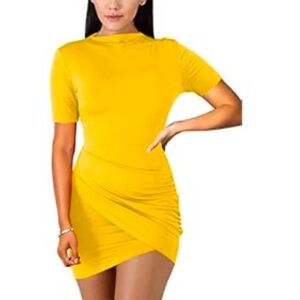 Bodycon ruched yellow dress